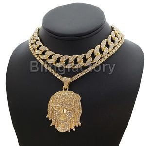 Gold PT Lil Pump Portrait 18" Full Iced Choker Set